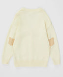 Cardigan cu nasturi și desen pe coate, crem, pentru fată, Button Blue