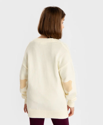 Cardigan cu nasturi și desen pe coate, crem, pentru fată, Button Blue