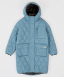 Palton intermediar matlasat, cu glugă și buzunare mari, albastru, pentru fată, Button Blue