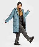 Palton intermediar matlasat, cu glugă și buzunare mari, albastru, pentru fată, Button Blue