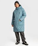 Palton intermediar matlasat, cu glugă și buzunare mari, albastru, pentru fată, Button Blue