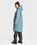 Palton intermediar matlasat, cu glugă și buzunare mari, albastru, pentru fată, Button Blue