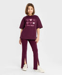 Pantaloni tricot bootcut, cu tăieturi frontale, mov, pentru fată, Button Blue