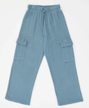 Pantaloni cargo largi, cu talie elastică și efect de uzură, albaștri, pentru copii, Button Blue