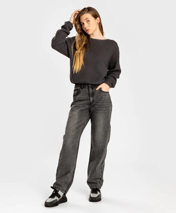 Blugi regular fit, cu croială dreaptă și efect de uzură, gri, pentru copii, Button Blue