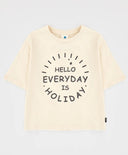 Tricou cu mâneci scurte și imprimeu moale bej pentru fete Button Blue