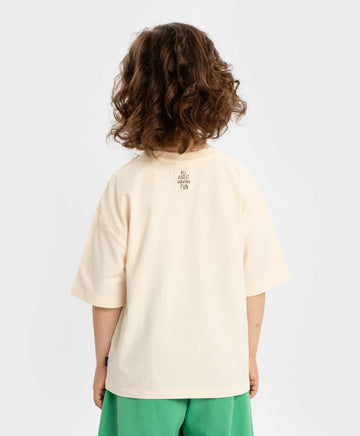 Tricou cu mâneci scurte și imprimeu moale bej pentru fete Button Blue