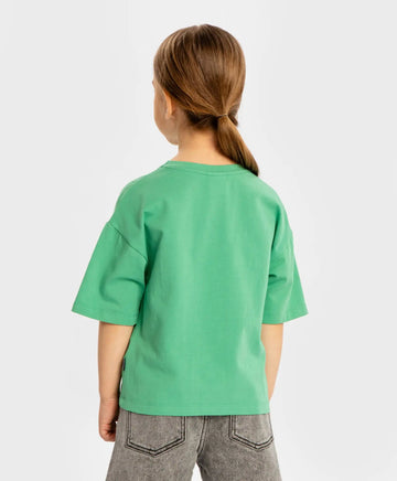 Tricou cu mâneci scurte și imprimeu verde pentru fete Button Blue