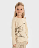 Longsleeve cu imprimeu leopard bej pentru fete Button Blue