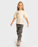 Tricou cu mâneci scurte și imprimeu leopard bej pentru fete Button Blue