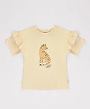 Tricou cu mâneci scurte și volan crem pentru fete Button Blue