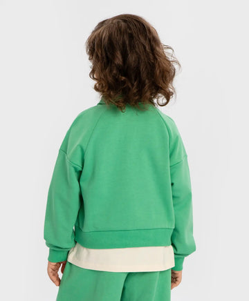 Hanorac scurt cu guler deschis și fermoar verde pentru fete Button Blue