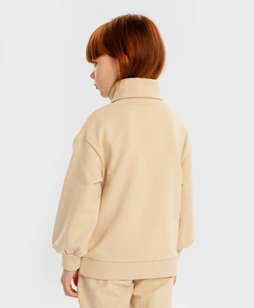 Pulover cu guler înalt și imprimeu animal pe fundal bej pentru fete Button Blue