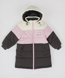 Palton semilung de sezon intermediar, rezistent la apă, cu glugă și multicolor pentru fete, Button Blue