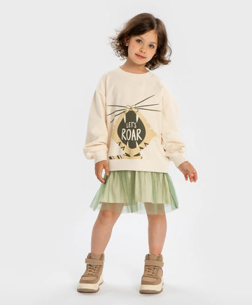 Rochie-sport cu fustă din tulle, crem, pentru fete Button Blue