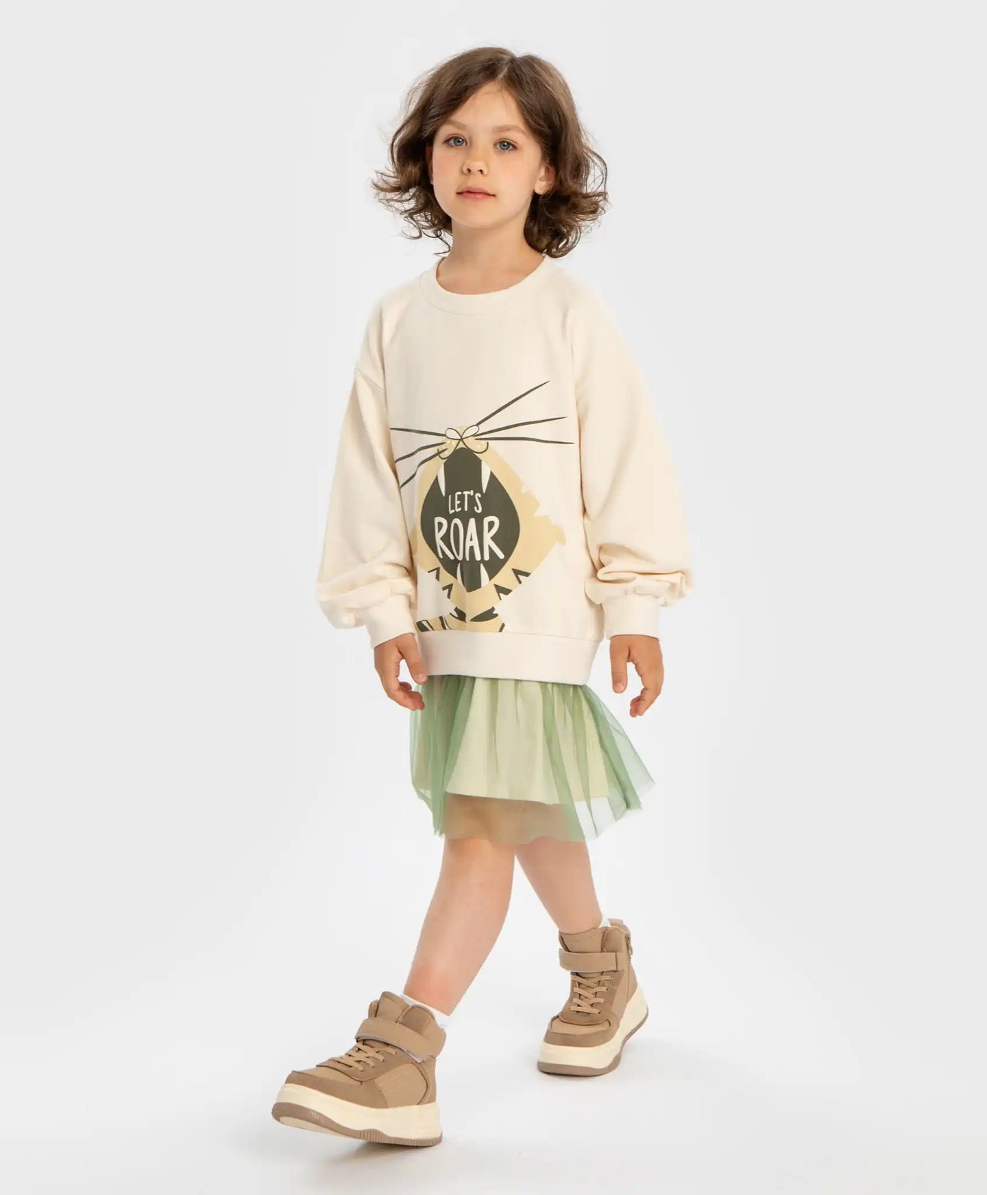 Rochie-sport cu fustă din tulle, crem, pentru fete Button Blue