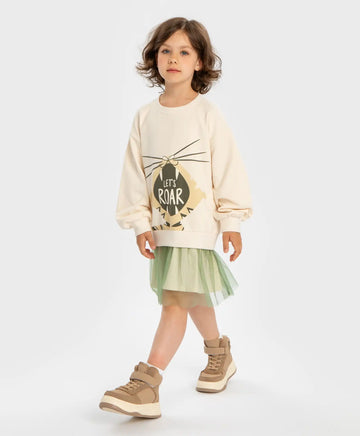 Rochie-sport cu fustă din tulle, crem, pentru fete Button Blue