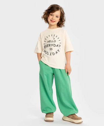 Joggeri cu talie elastică și ajustare a lățimii cracilor, verzi, pentru fată, Button Blue