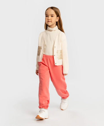 Joggeri cu șnur de ajustare la talie și craci, corai, pentru fată, Button Blue