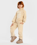 Joggeri cu pliuri la genunchi, talie elastică și imprimeu, bej, pentru fată, Button Blue