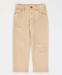 Blugi Mom fit, cu imprimeu leopard, bej, pentru fată, Button Blue