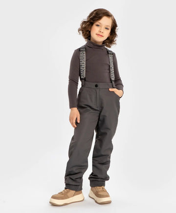 Pantaloni căptușiți, de sezon intermediar, impermeabili, cu bretele detașabile, gri, pentru copii, Button Blue