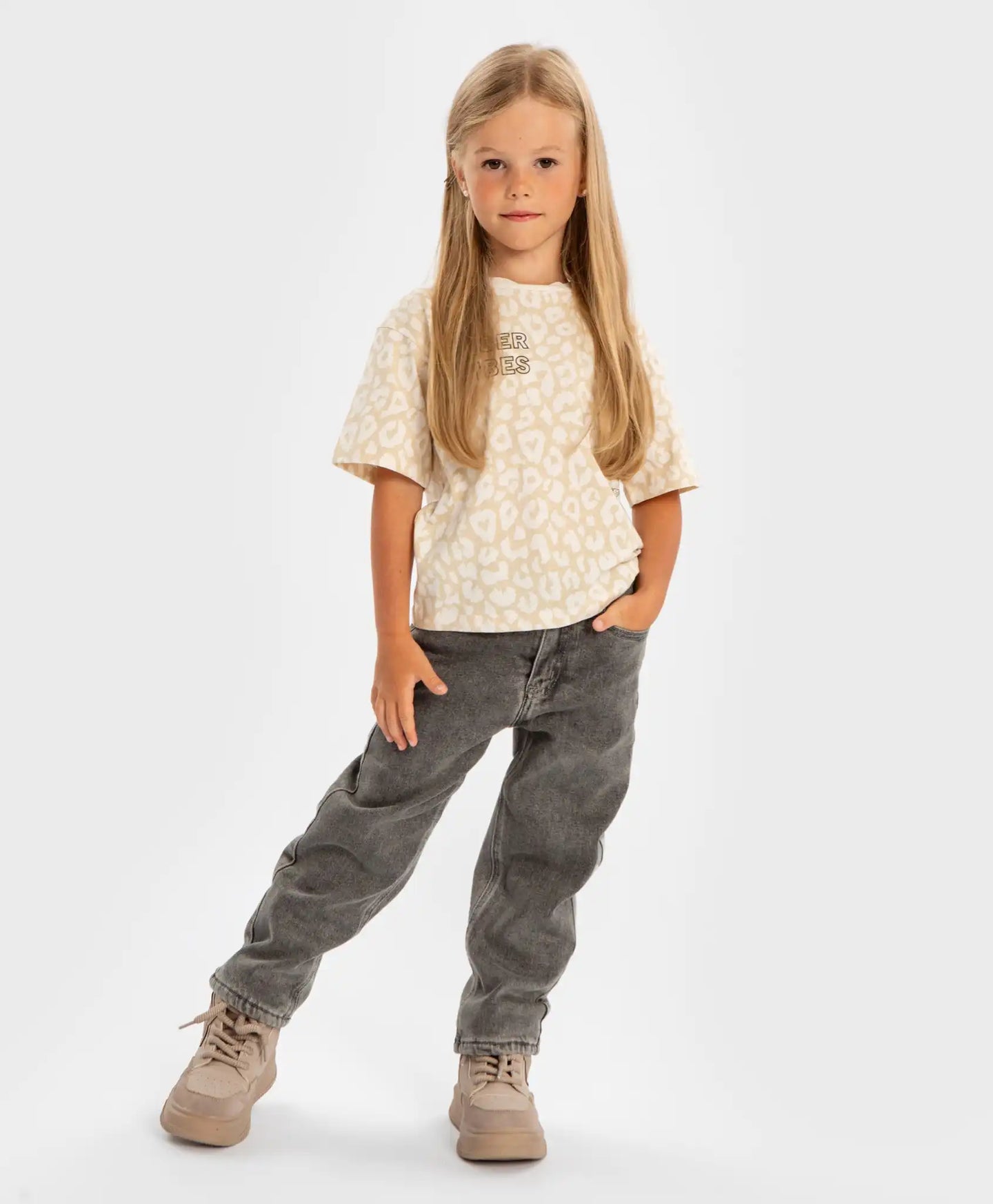 Blugi Carrot fit, căptușiți, gri, pentru copii, Button Blue