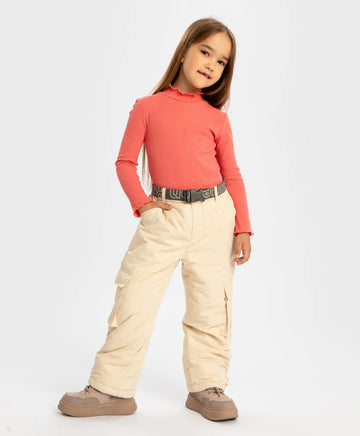 Pantaloni căptușiți, de sezon intermediar, impermeabili, cu ajustare la craci, bej, pentru fată, Button Blue