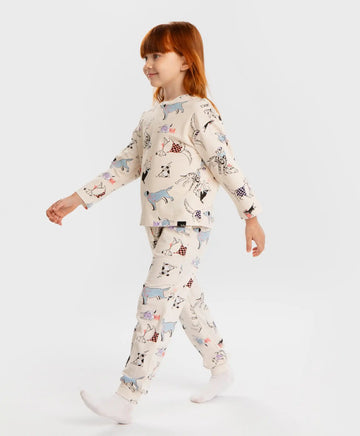 Pijamale cu joggeri și tricou cu mânecă lungă, cu imprimeu, crem, pentru fată, Button Blue