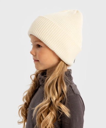 Căciulă tricotată cu tiv crem pentru copii Button Blue