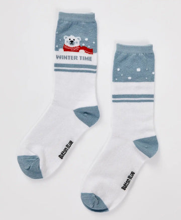 Șosete înalte cu ursuleț albe pentru fete Button Blue