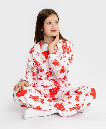 Pijamale cu pantaloni și tricou cu mânecă lungă, imprimeu Spărgătorul de Nuci, pentru fată, Button Blue