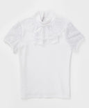 Bluză cu mânecă scurtă și jabou din dantelă, albă, Button Blue