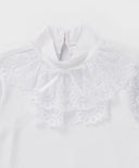 Bluză cu mânecă scurtă și jabou din dantelă, albă, Button Blue