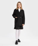 Sacou oversized cu două rânduri de nasturi și buzunare, negru Button Blue