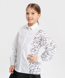 Bluză cu mâneci bufante și imprimeu, albă, Button Blue