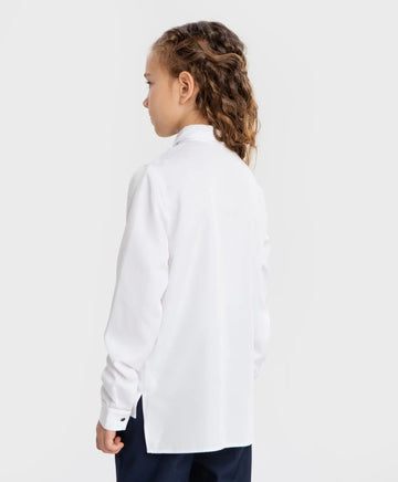 Bluză cu dantelă și guler, albă, Button Blue