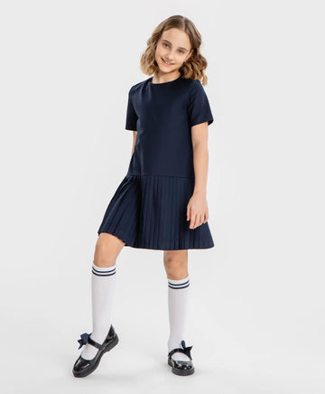 Rochie cu fustă plisată, albastră, Button Blue