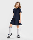 Rochie cu fustă plisată, albastră, Button Blue