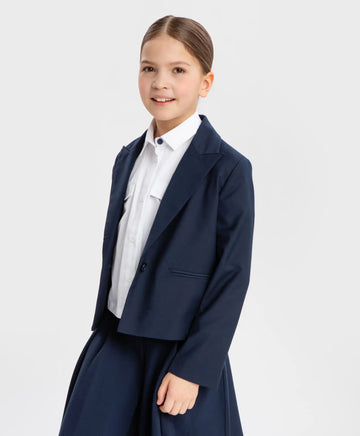 Sacou scurt, drept, cu un singur rând de nasturi, albastru Button Blue