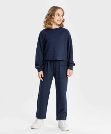 Pantaloni cu craci largi și buzunare, albaștri, Button Blue