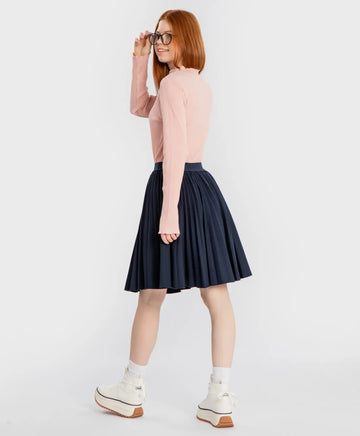 Fustă plisată cu talie elastică, albastră, Button Blue