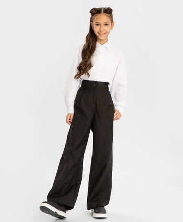 Pantaloni palazzo cu tiv îndoit, negri, Button Blue