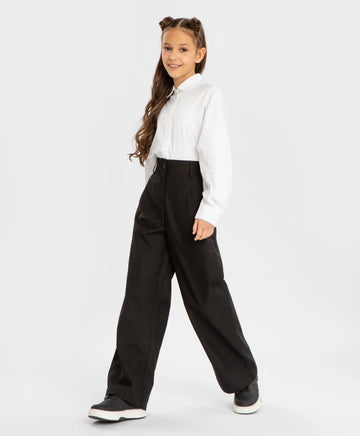 Pantaloni palazzo cu tiv îndoit, negri, Button Blue