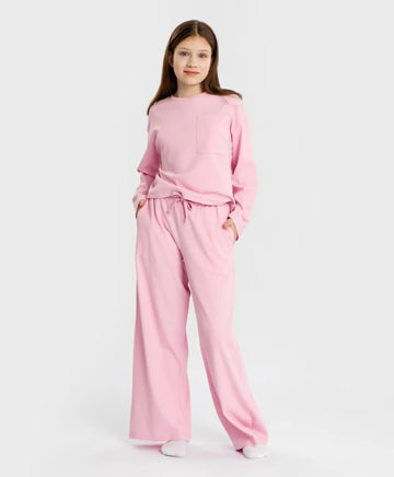 Pijamale cu pantaloni reiat și tricou cu mânecă lungă, lavandă, pentru fată, Button Blue