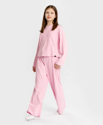 Pijamale cu pantaloni reiat și tricou cu mânecă lungă, lavandă, pentru fată, Button Blue