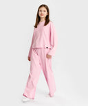 Pijamale cu pantaloni reiat și tricou cu mânecă lungă, lavandă, pentru fată, Button Blue