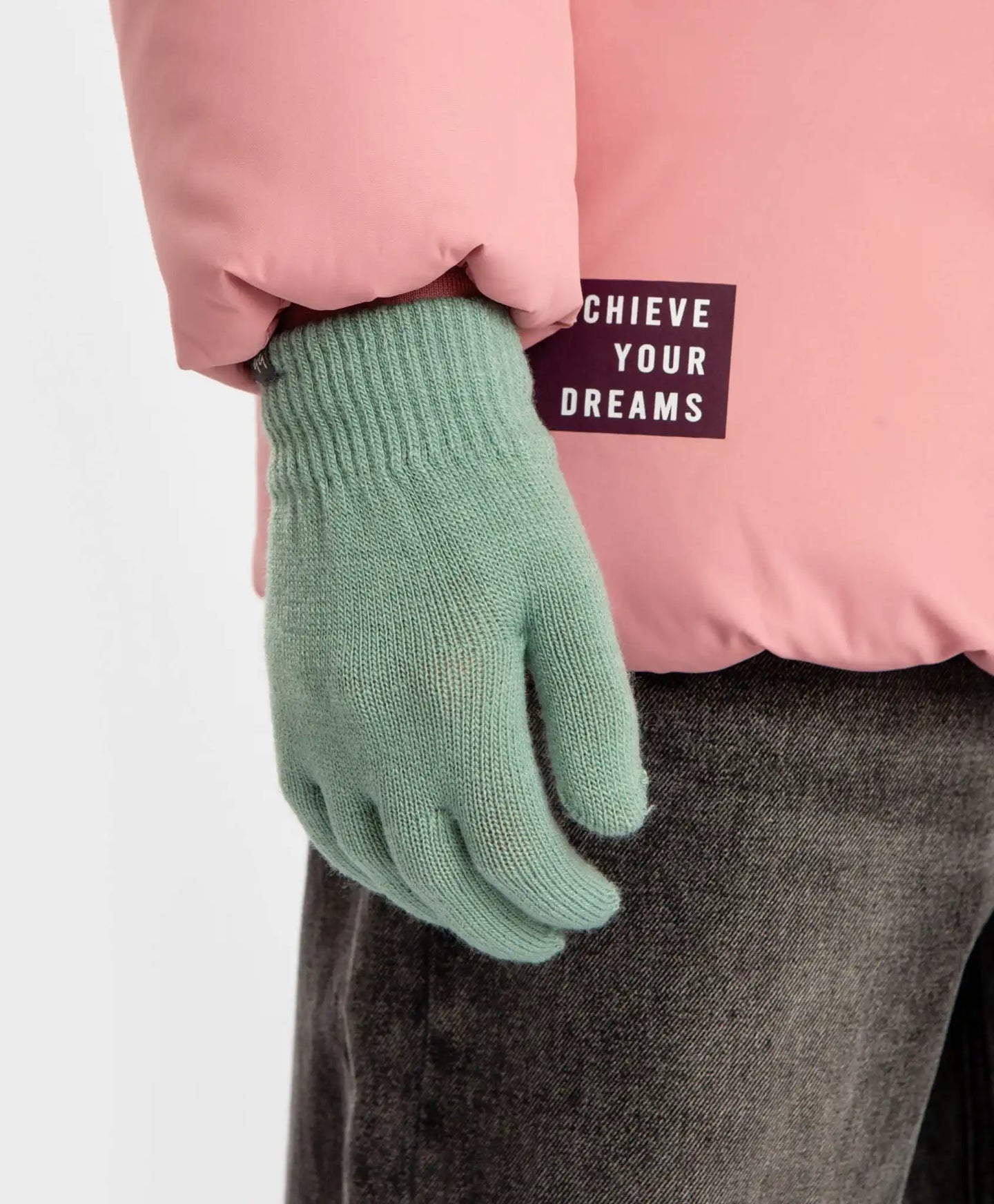 Mănuși tricotate verzi pentru copii, Button Blue