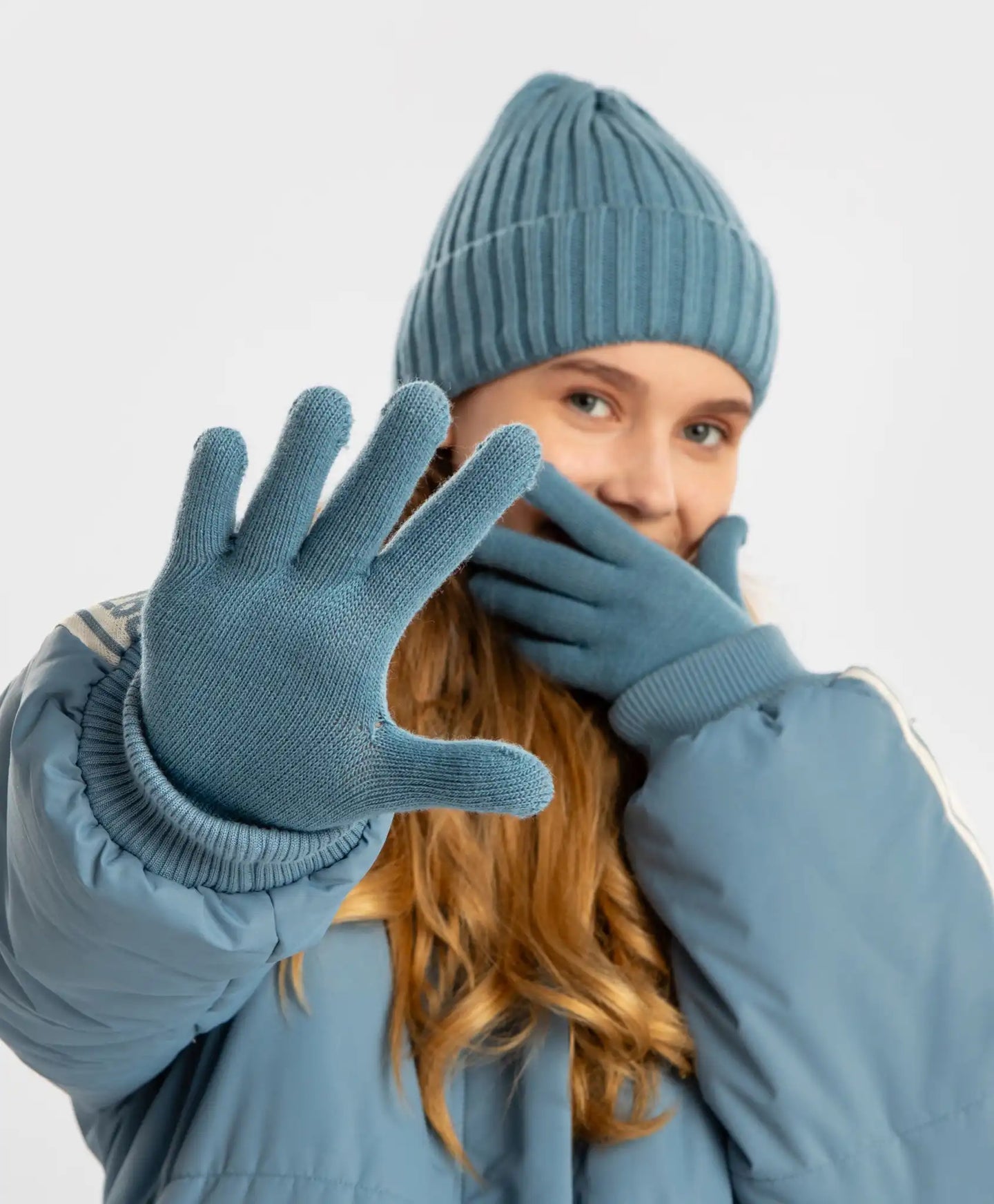 Mănuși tricotate albastre pentru copii Button Blue