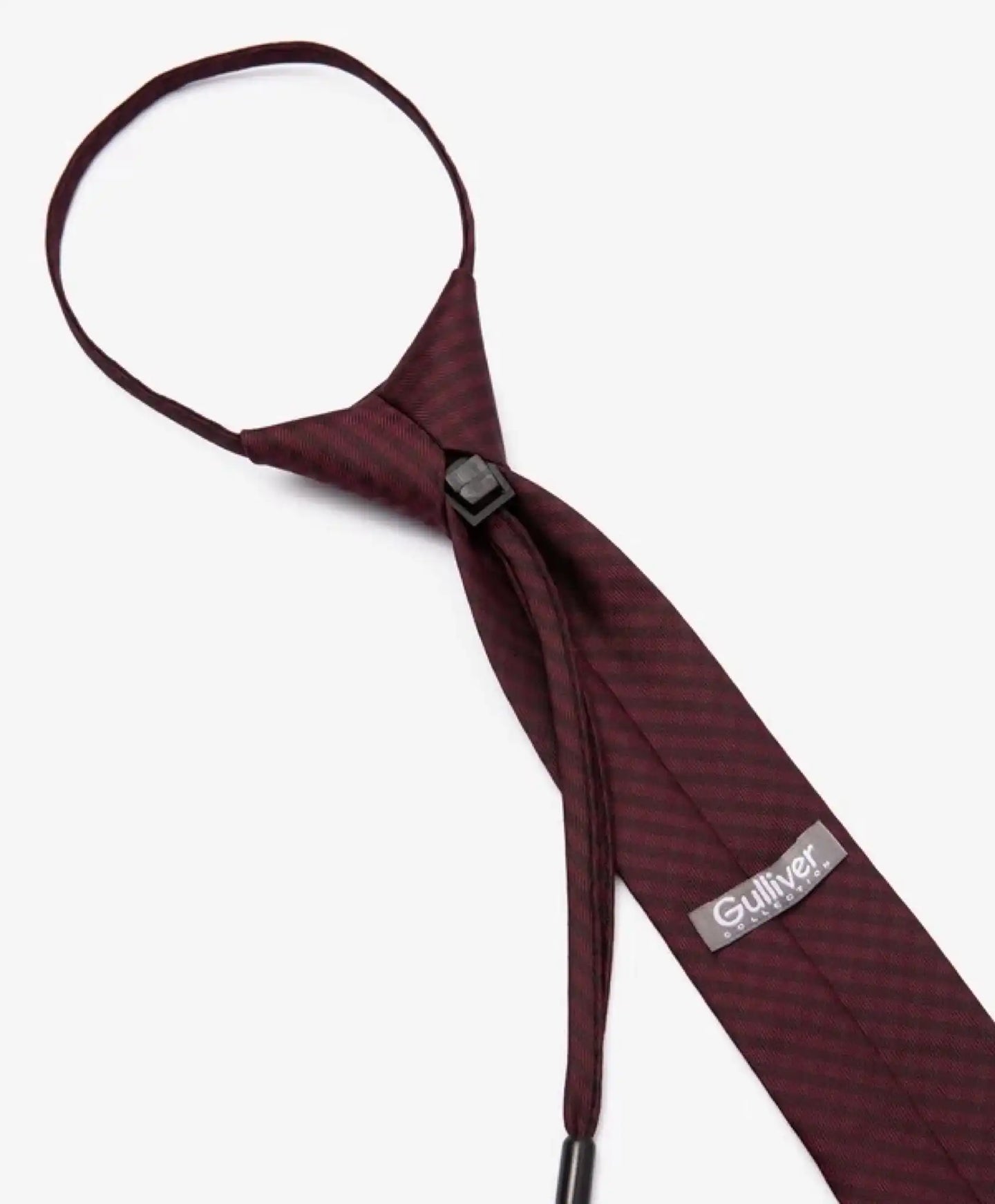 Cravată cu clips, model în carouri, bordo, pentru băiat, Gulliver